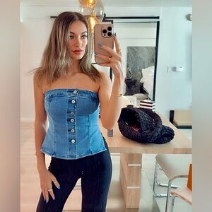 Blue Denim Strapless Top